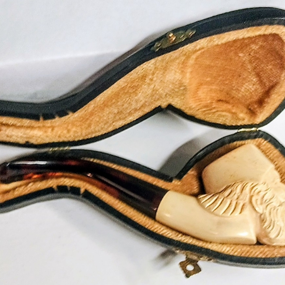 Vintage SMS Meerschaum Hand Carved Bearded Sultan Turk Head Ottoman Figure Pipe